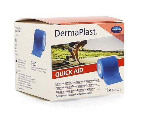DermaPlast Quick Aid öntapadó szivacsos elasztikus kötés, 6cmx2m, kék